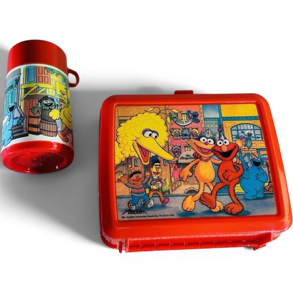 Sesame Street Vintage Plastic Lunch Box Thermos Set Jim Henson Muppets 70s 80s